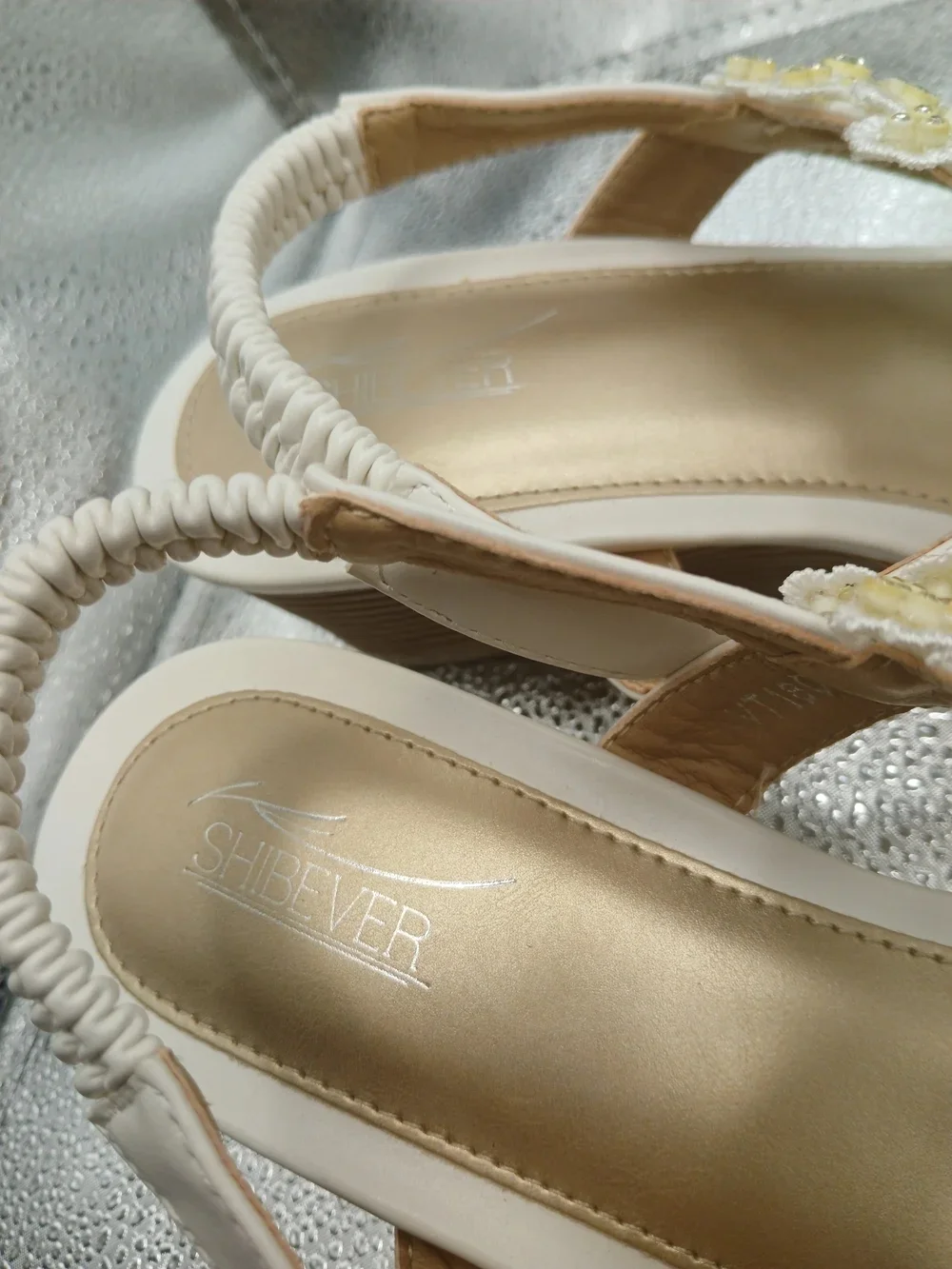 Shibever White Floral Appliqué Slingback Sandals Women's Size 40/9